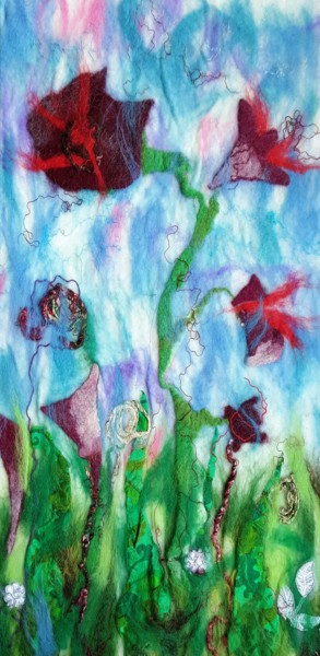 Textilkunst mit dem Titel "Flowers" von Liudmyla Durante Art & Jewelry, Original-Kunstwerk, Stoff