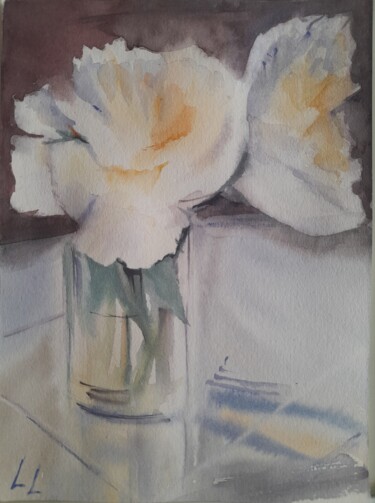 Painting titled "White flowers" by Liudmyla Lelechenko, Original Artwork, Watercolor