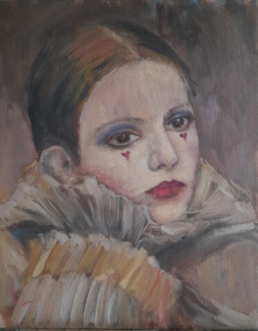 Pittura intitolato "Pierrot" da Liudmyla Lelechenko, Opera d'arte originale, Olio