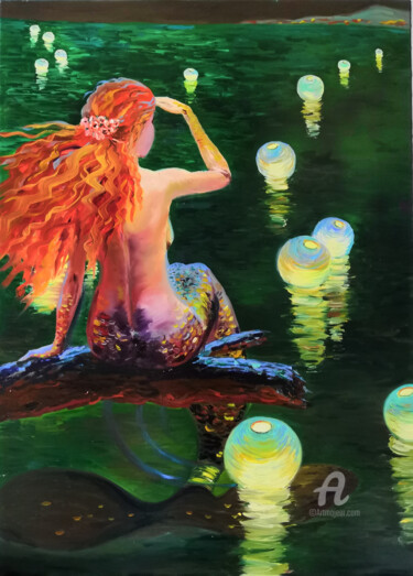 绘画 标题为“Sirène. Mermaid.” 由Liudmyla Riabkova, 原创艺术品, 油 安装在木质担架架上