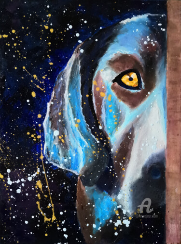 Schilderij getiteld "Magic Dog" door Liudmyla Riabkova, Origineel Kunstwerk, Olie