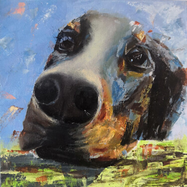 Schilderij getiteld "Dog Doberman" door Liudmyla Riabkova, Origineel Kunstwerk, Olie