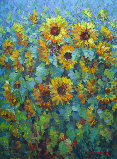 Pittura intitolato "The sunflowers and…" da Liudvikas Daugirdas, Opera d'arte originale, Olio