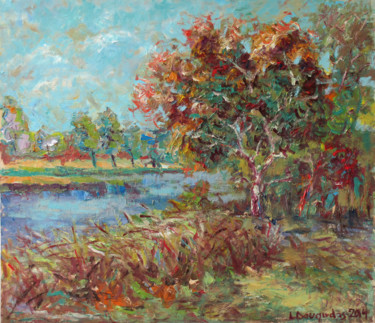 Schilderij getiteld "Near the pond" door Liudvikas Daugirdas, Origineel Kunstwerk, Olie