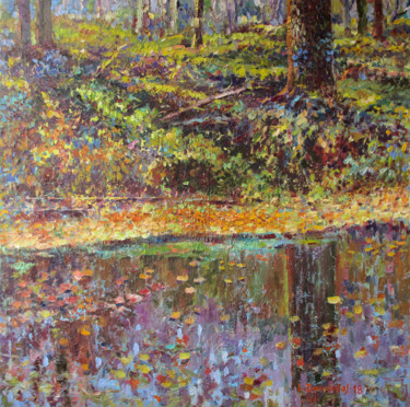 Painting titled "Forest in the Autumn" by Liudvikas Daugirdas, Original Artwork, Oil