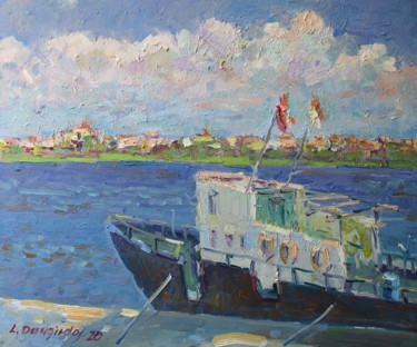 "The boat at the quay" başlıklı Tablo Liudvikas Daugirdas tarafından, Orijinal sanat, Petrol