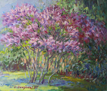 Painting titled "The lilac tree" by Liudvikas Daugirdas, Original Artwork, Oil Mounted on Wood Stretcher frame
