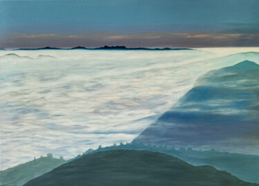 Ζωγραφική με τίτλο "Bright Clouds on bl…" από Livia Doina Stanciu, Αυθεντικά έργα τέχνης, Λάδι Τοποθετήθηκε στο Ξύλινο φορεί…