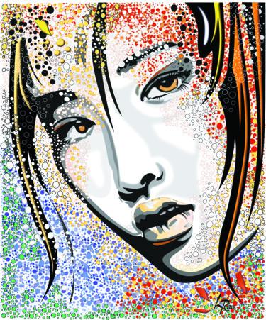 Digitale Kunst mit dem Titel "Lucy in bubbles" von Livien Rózen, Original-Kunstwerk, Digitale Malerei Auf Metall montiert