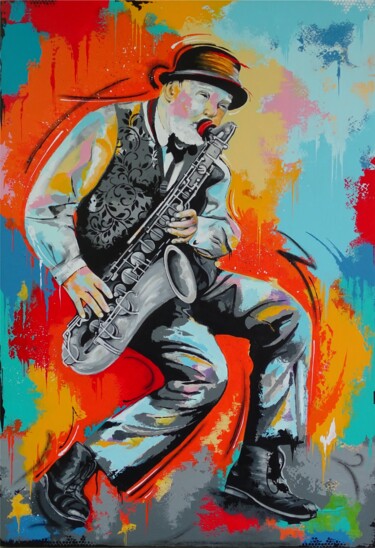 Ζωγραφική με τίτλο "Street musician" από Livien Rózen, Αυθεντικά έργα τέχνης, Ακρυλικό