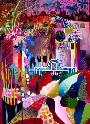 Malerei mit dem Titel "The Old Courtyard,…" von Liz Allen, Original-Kunstwerk, Acryl