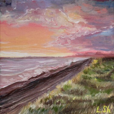 Painting titled "Road by the sea" by Liza Illichmann, Original Artwork, Oil