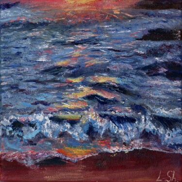 Painting titled "Sunset by the sea" by Liza Illichmann, Original Artwork, Oil