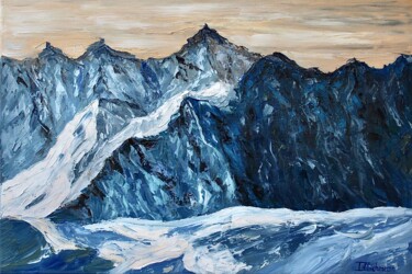 Painting titled "Winter landscape in…" by Liza Illichmann, Original Artwork, Oil Mounted on Wood Stretcher frame