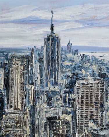 Painting titled "New York" by Liza Illichmann, Original Artwork, Oil Mounted on Cardboard