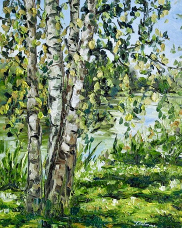 Peinture intitulée "Birch Trees by the…" par Liza Illichmann, Œuvre d'art originale, Huile Monté sur Carton