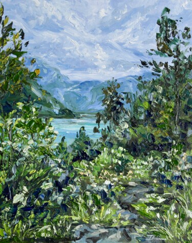 Painting titled "Geiranger" by Liza Illichmann, Original Artwork, Oil Mounted on Cardboard