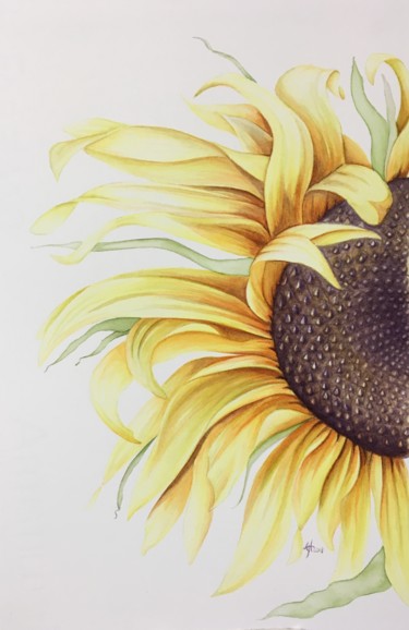 Malerei mit dem Titel "Sunflower “Russian…" von Liz Hansen, Original-Kunstwerk, Aquarell