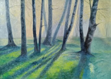 Картина под названием "Foggy morning" - Ljubov Ananina, Подлинное произведение искусства, Масло Установлен на Деревянная рам…