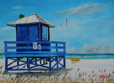 Peinture intitulée "Blue Lifeguard Stan…" par Lloyd Dobson, Œuvre d'art originale, Huile