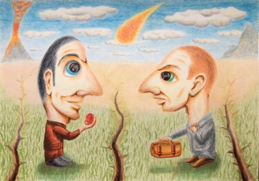 Malerei mit dem Titel "The deal" von Vitaly Lobov, Original-Kunstwerk, Conté-Buntstifte