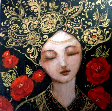 Peinture intitulée "The red roses garden" par Loetitia Pillault, Œuvre d'art originale, Acrylique