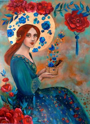 Peinture intitulée "L'offrande fleurie" par Loetitia Pillault, Œuvre d'art originale, Acrylique Monté sur Châssis en bois