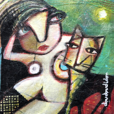 Schilderij getiteld "Le chat ose" door Loic Tarin (Doudoudidon), Origineel Kunstwerk, Acryl