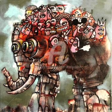 Schilderij getiteld "Cavale mécanique" door Loic Tarin (Doudoudidon), Origineel Kunstwerk, Acryl