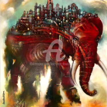 Schilderij getiteld "Steampunk elephant" door Loic Tarin (Doudoudidon), Origineel Kunstwerk, Acryl