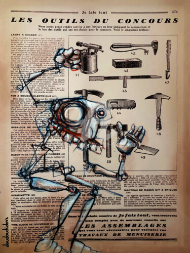 Painting titled "Le choix des outils" by Loic Tarin (Doudoudidon), Original Artwork, Oil Mounted on Wood Stretcher frame