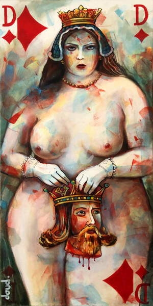 Pittura intitolato "Reine de Carreau en…" da Loic Tarin (Doudoudidon), Opera d'arte originale, Acrilico Montato su Telaio pe…