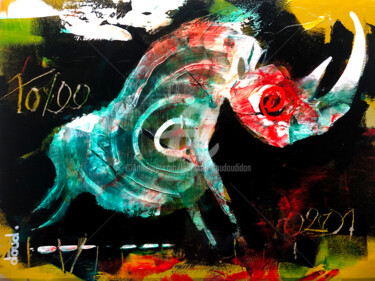 Peinture intitulée "Rhinostalgique" par Loic Tarin (Doudoudidon), Œuvre d'art originale, Acrylique