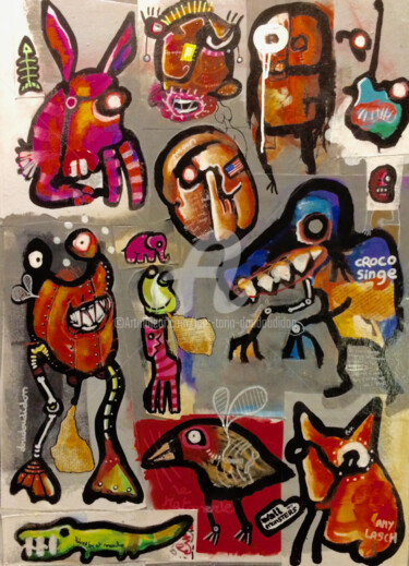 Peinture intitulée "Wall-monsters #3" par Loic Tarin (Doudoudidon), Œuvre d'art originale, Acrylique