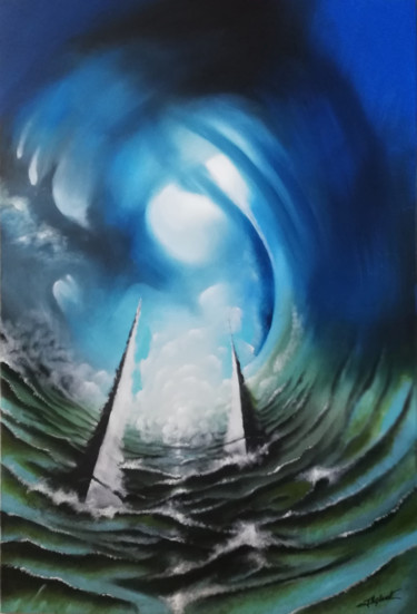 Painting titled "la vague 2" by Loic Thepaut, Original Artwork, Oil