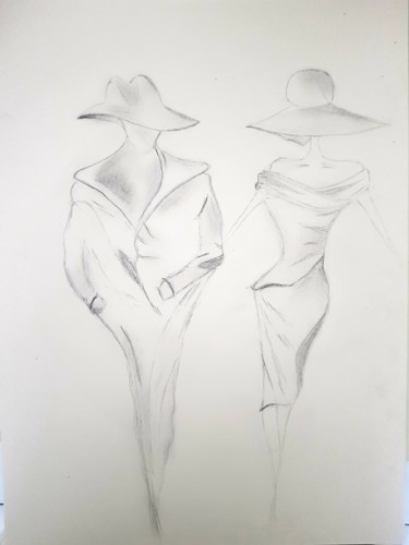 Drawing titled "Couple glamour" by Lola Lea, Original Artwork, Pencil