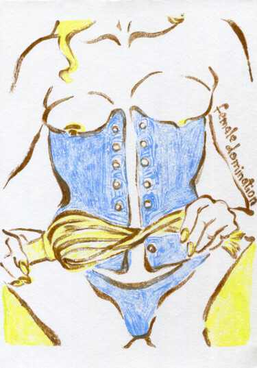 Gravures & estampes intitulée "Woman in a blue cor…" par Lola Marinn, Œuvre d'art originale, Monotype