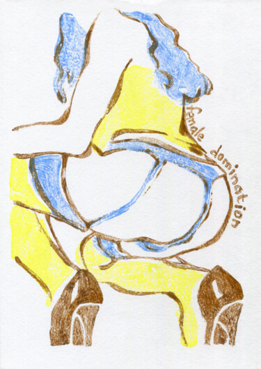 Gravures & estampes intitulée "Woman with blue hai…" par Lola Marinn, Œuvre d'art originale, Monotype