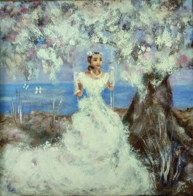 Painting titled "The bride Girl on s…" by Olga Tsyhypko, Original Artwork, Acrylic Mounted on Wood Stretcher frame