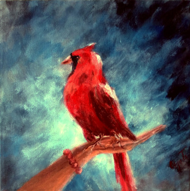 Pintura intitulada "A fire bird Red bir…" por Olga Tsyhypko, Obras de arte originais, Acrílico Montado em Armação em madeira