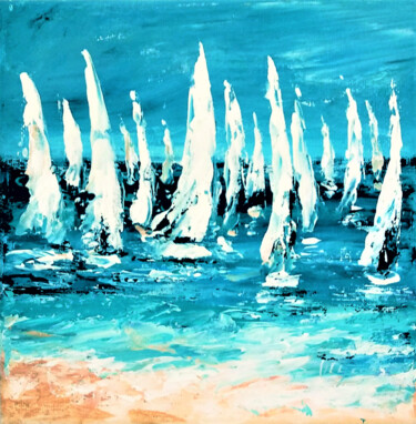 Painting titled "Summer walk Sailing…" by Olga Tsyhypko, Original Artwork, Acrylic Mounted on Wood Stretcher frame