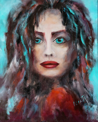 Malerei mit dem Titel "Portrait Brunette W…" von Olga Tsyhypko, Original-Kunstwerk, Acryl Auf Keilrahmen aus Holz montiert