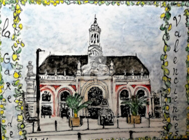 Peinture intitulée "LA GARE DE VALENCIE…" par Lola Design59, Œuvre d'art originale, Peinture vitrail