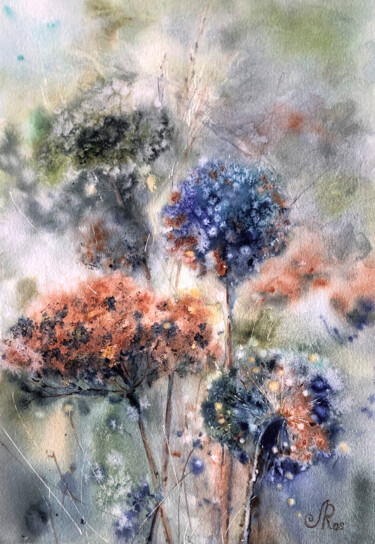 Malerei mit dem Titel "Wildflowers Abstrac…" von Lolita Ros, Original-Kunstwerk, Aquarell