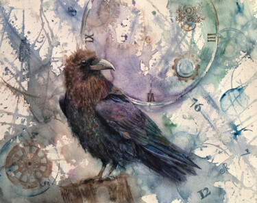 Malarstwo zatytułowany „Crow 3 The world of…” autorstwa Lolita Ros, Oryginalna praca, Akwarela