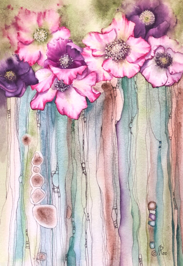Pittura intitolato "Anemones Flowers pa…" da Lolita Ros, Opera d'arte originale, Acquarello