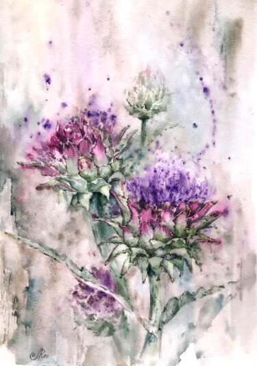 绘画 标题为“Artichoke Flowers p…” 由Lolita Ros, 原创艺术品, 水彩