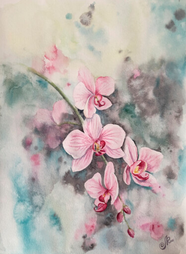 Pintura intitulada "Orchid Watercolor F…" por Lolita Ros, Obras de arte originais, Aquarela