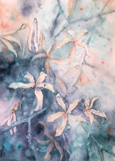 Peinture intitulée "Flowers Painting Bl…" par Lolita Ros, Œuvre d'art originale, Aquarelle