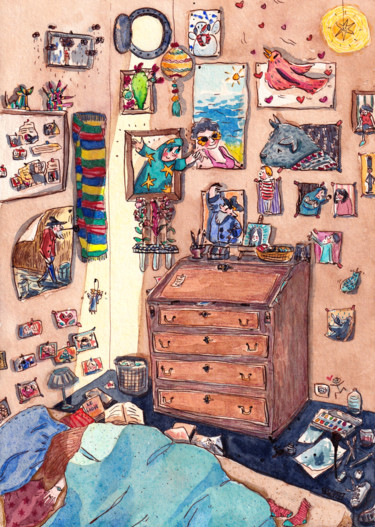 "In my room" başlıklı Resim Laure Maniere tarafından, Orijinal sanat, Suluboya